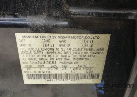 2008 Nissan Altima 3.5 Se из США, поврежденный, VIN 1N4BL21E18C161883